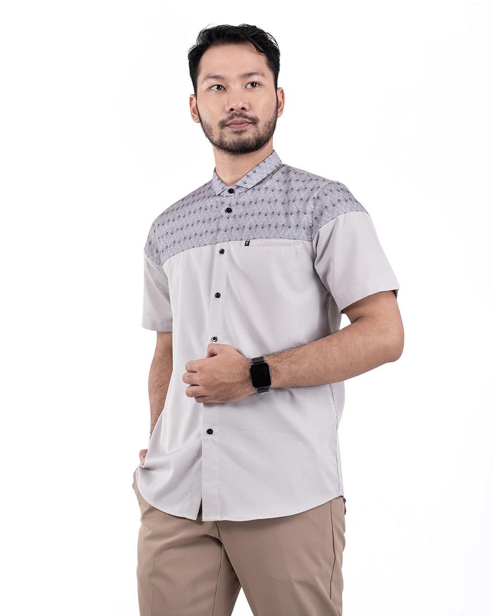 Baju Koko Pria Modern Ukail Lengan Panjang dan Pendek Taupe