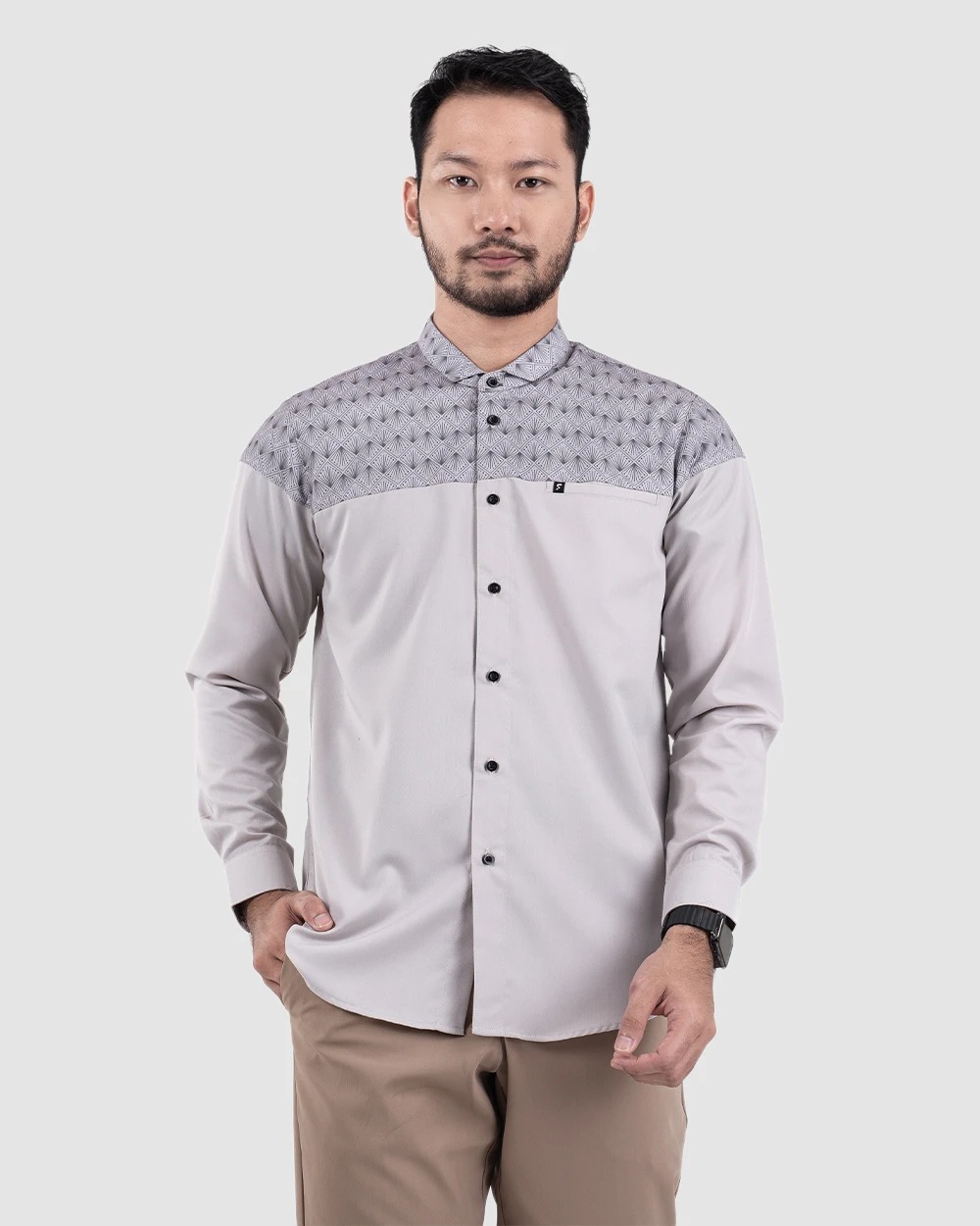 Baju Koko Pria Modern Ukail Lengan Panjang dan Pendek Taupe