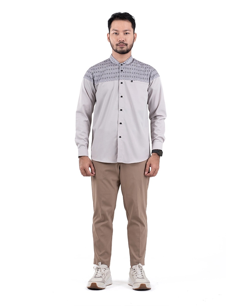 Baju Koko Pria Modern Ukail Lengan Panjang dan Pendek Taupe