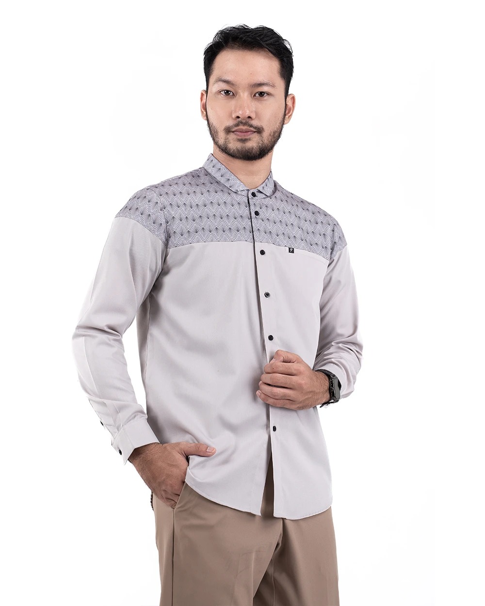Baju Koko Pria Modern Ukail Lengan Panjang dan Pendek Taupe