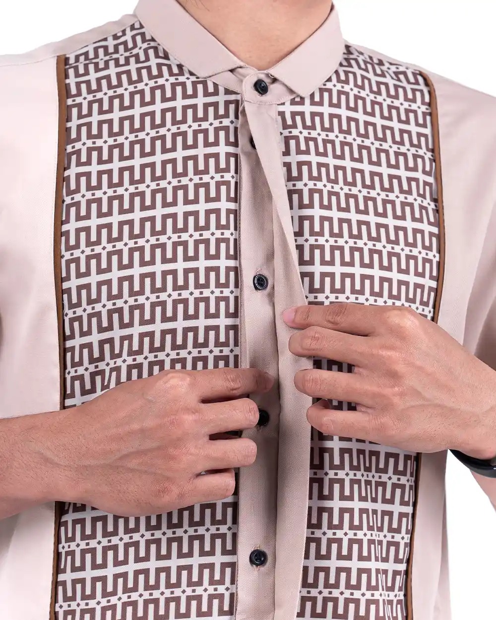Baju Koko Pria Modern Fadkhera X ANB 5 Lengan Panjang Pendek Taupe