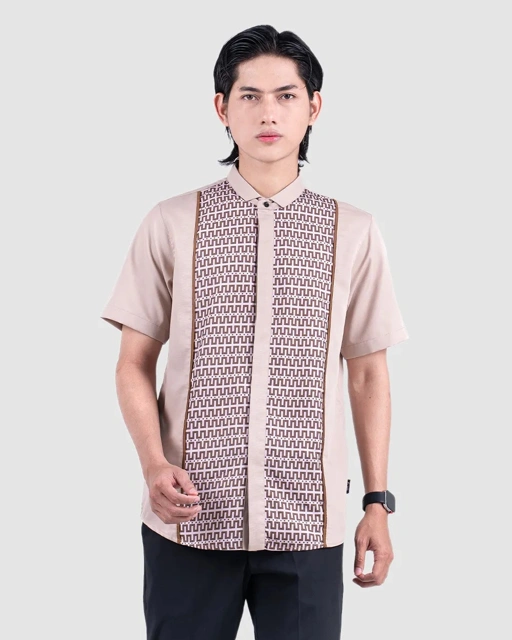 Baju Koko Pria Modern Fadkhera X ANB 5 Lengan Panjang Pendek Taupe