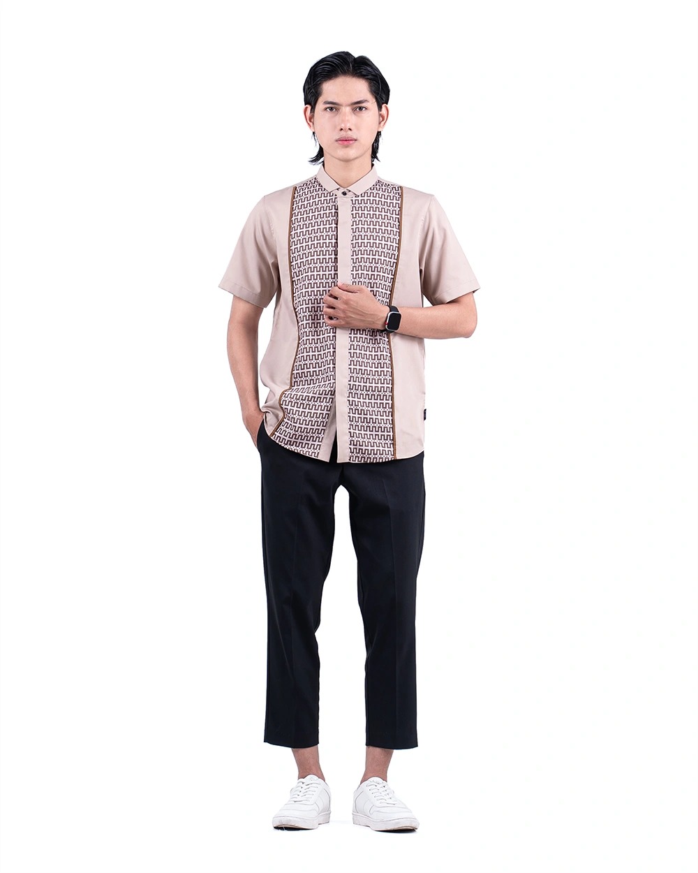 Baju Koko Pria Modern Fadkhera X ANB 5 Lengan Panjang Pendek Taupe