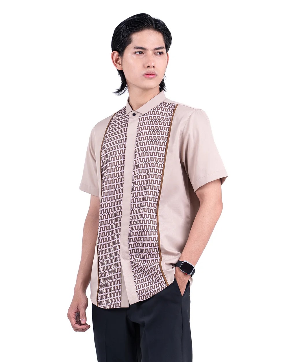 Baju Koko Pria Modern Fadkhera X ANB 5 Lengan Panjang Pendek Taupe