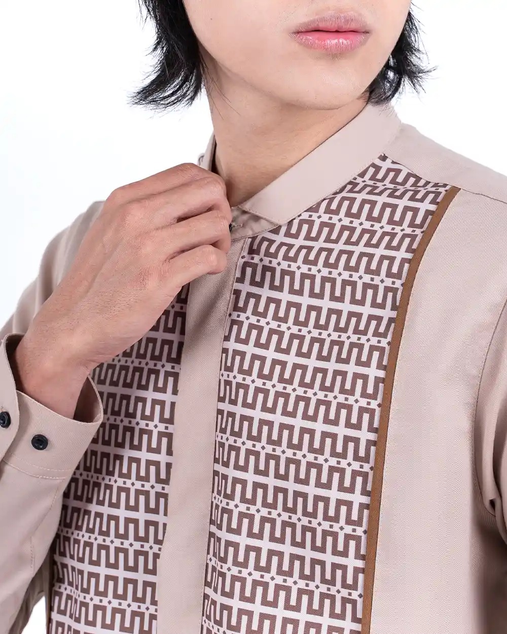 Baju Koko Pria Modern Fadkhera X ANB 5 Lengan Panjang Pendek Taupe