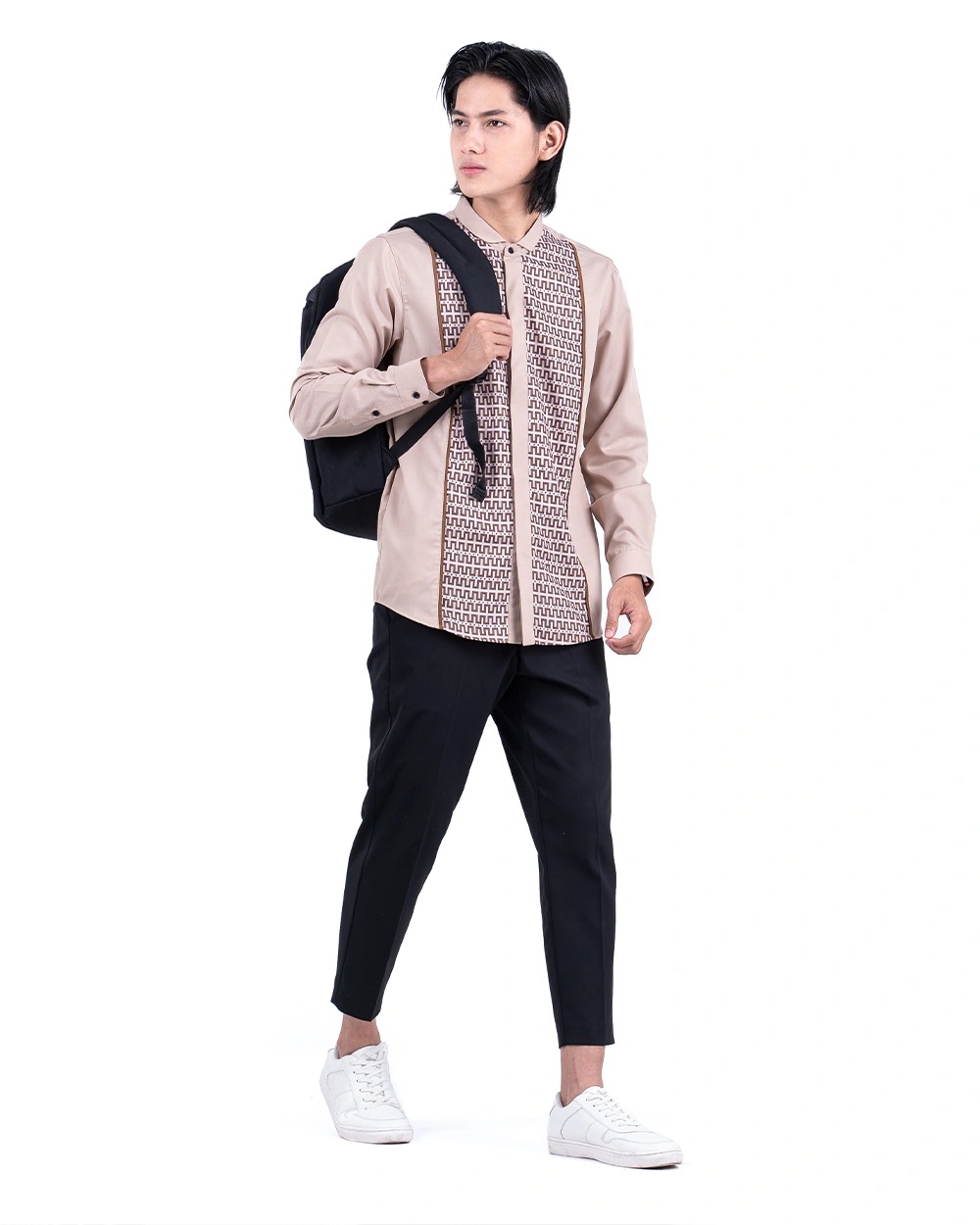 Baju Koko Pria Modern Fadkhera X ANB 5 Lengan Panjang Pendek Taupe