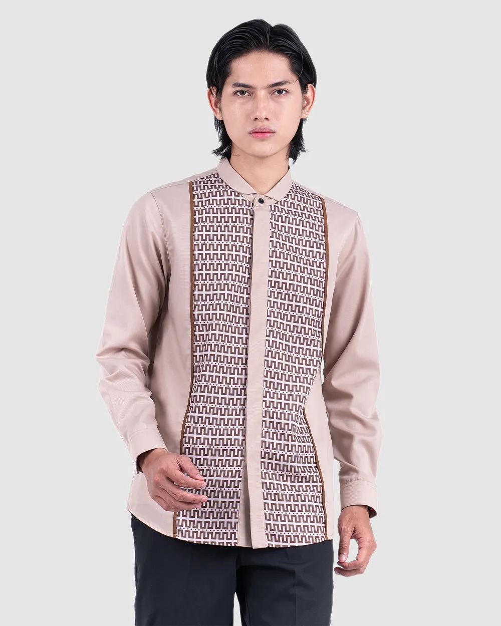 Baju Koko Pria Modern Fadkhera X ANB 5 Lengan Panjang Pendek Taupe
