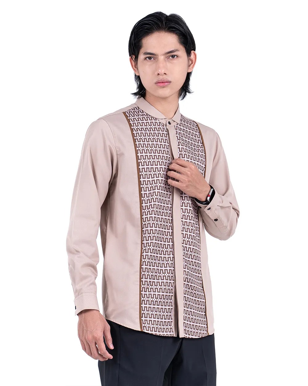Baju Koko Pria Modern Fadkhera X ANB 5 Lengan Panjang Pendek Taupe