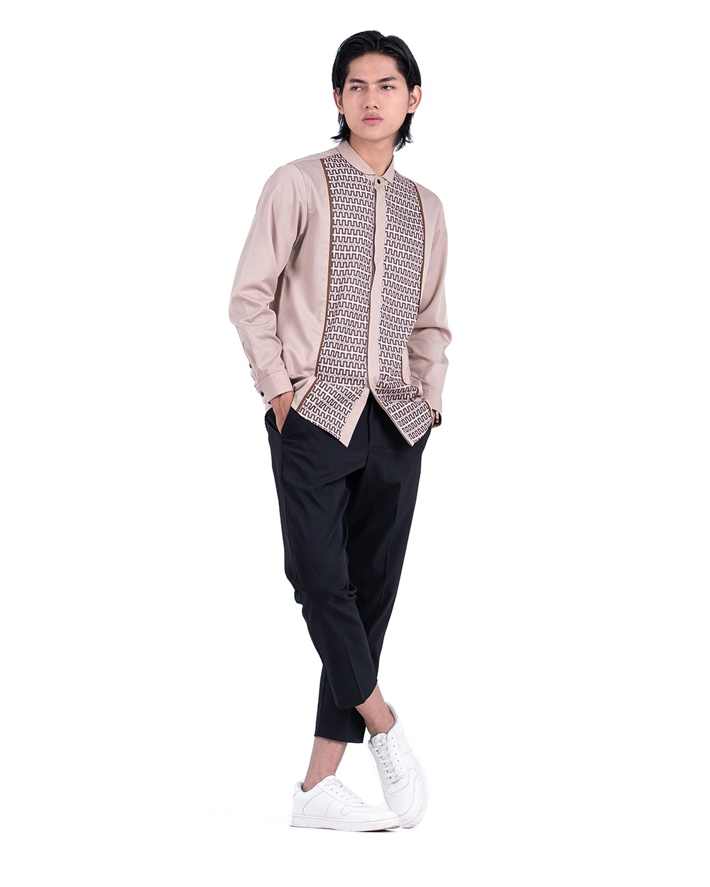 Baju Koko Pria Modern Fadkhera X ANB 5 Lengan Panjang Pendek Taupe