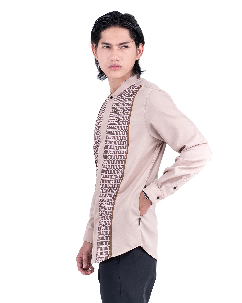 Baju Koko Pria Modern Fadkhera X ANB 5 Lengan Panjang Pendek Taupe
