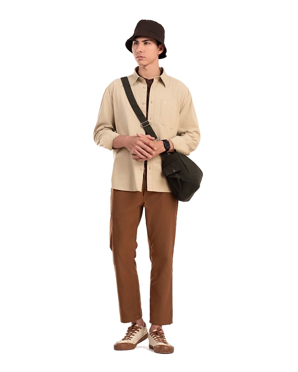 Oshie Oversized Shirt Forest Green, Khaki, dan Black