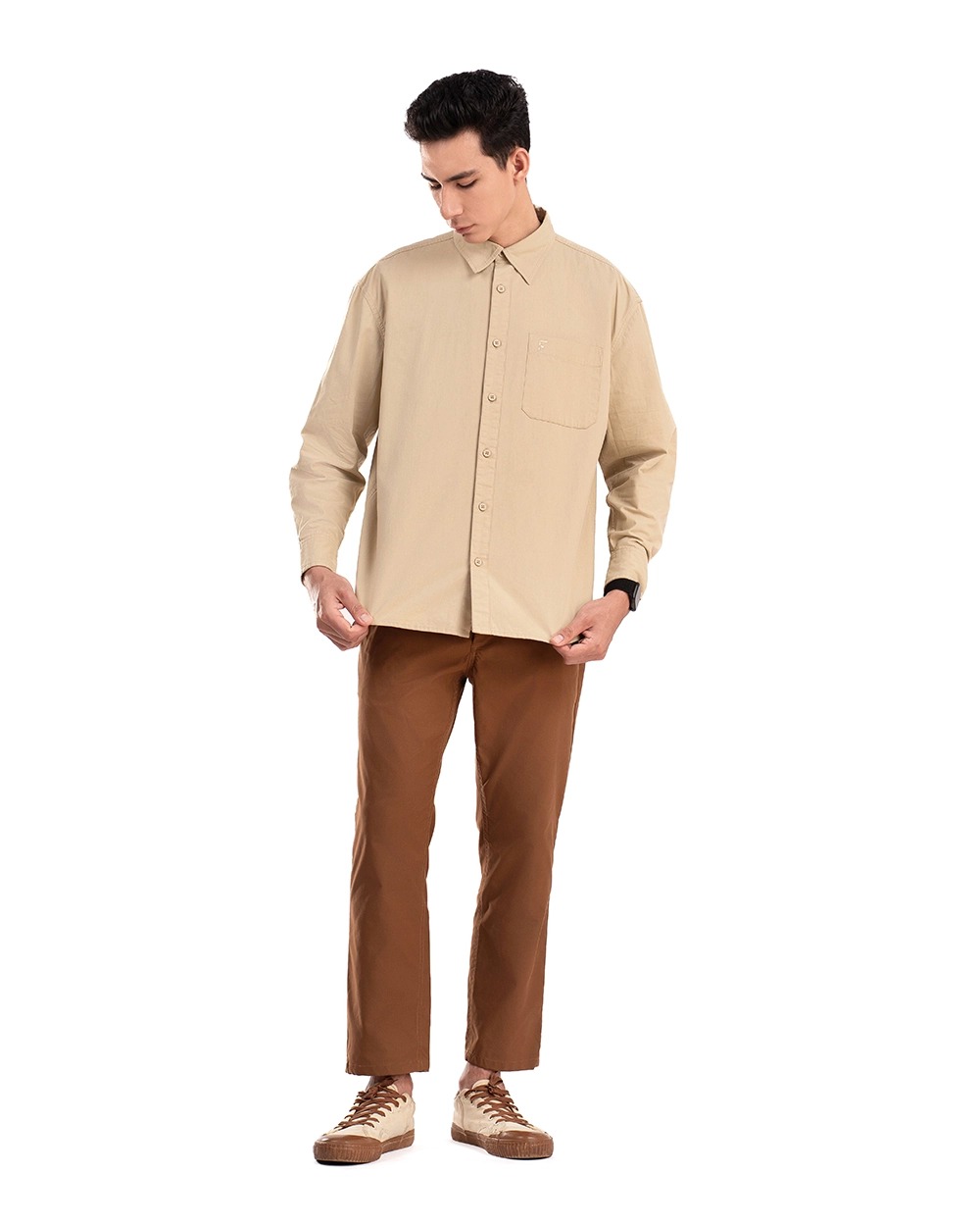 Oshie Oversized Shirt Forest Green, Khaki, dan Black