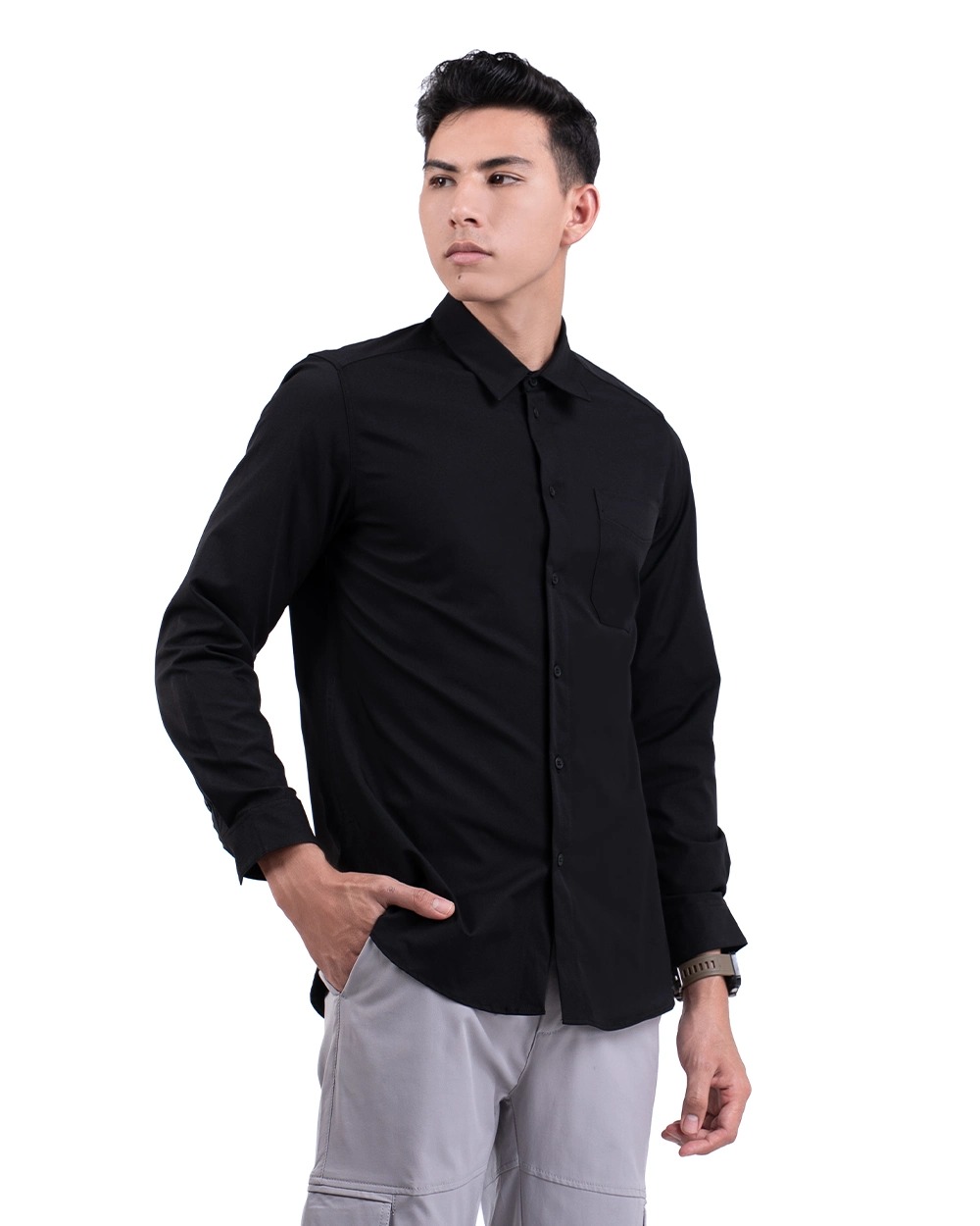 Halyd Stretch Shirt Black, Grey, White, Brown, Navy, Light Grey