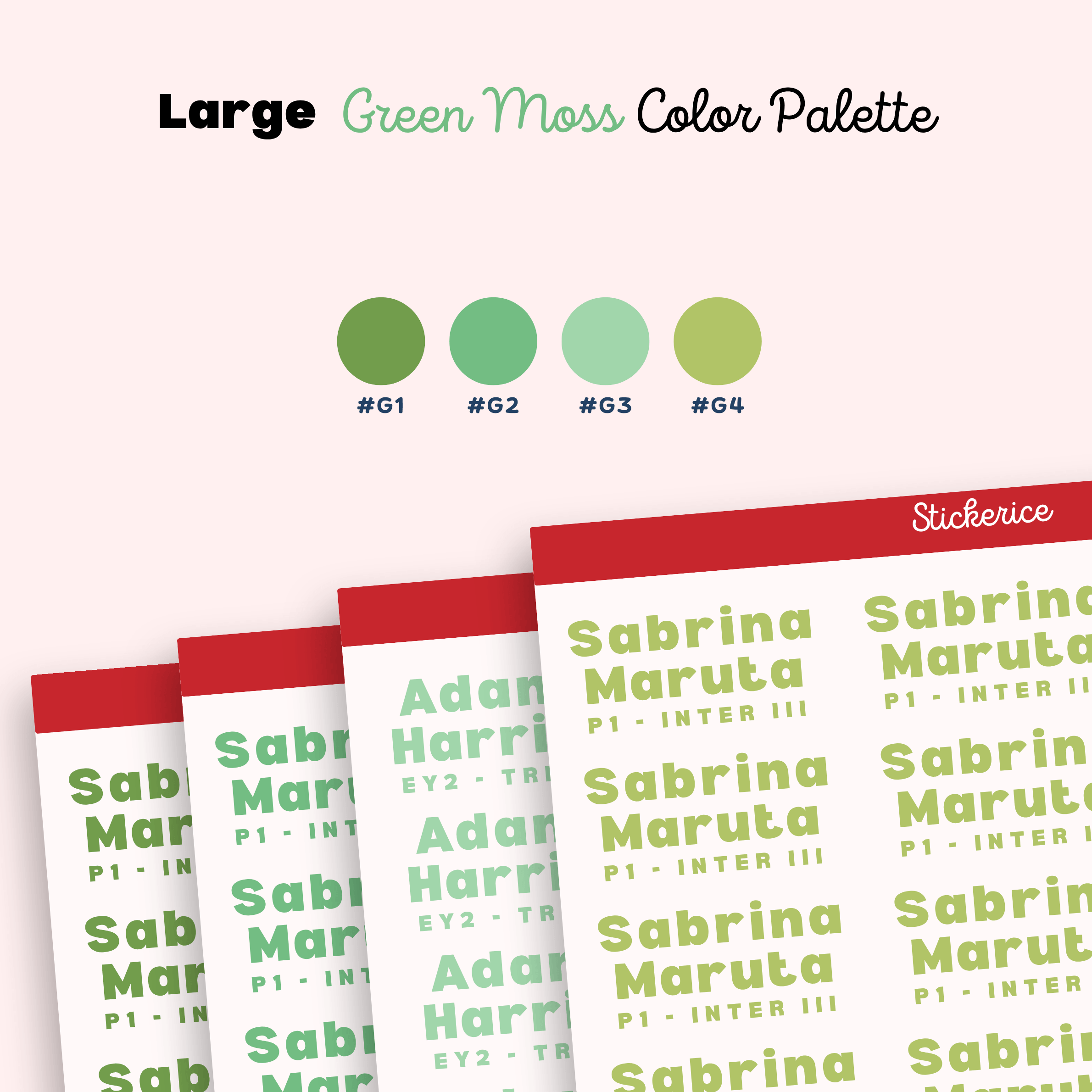 LARGE Green Moss Color Name and Class Label Stickers