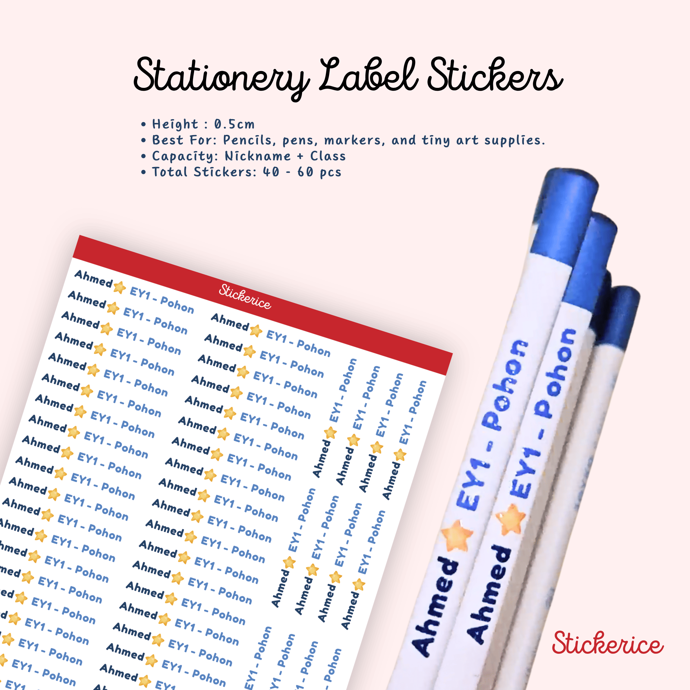 Name and Class Stationary Label Stickers