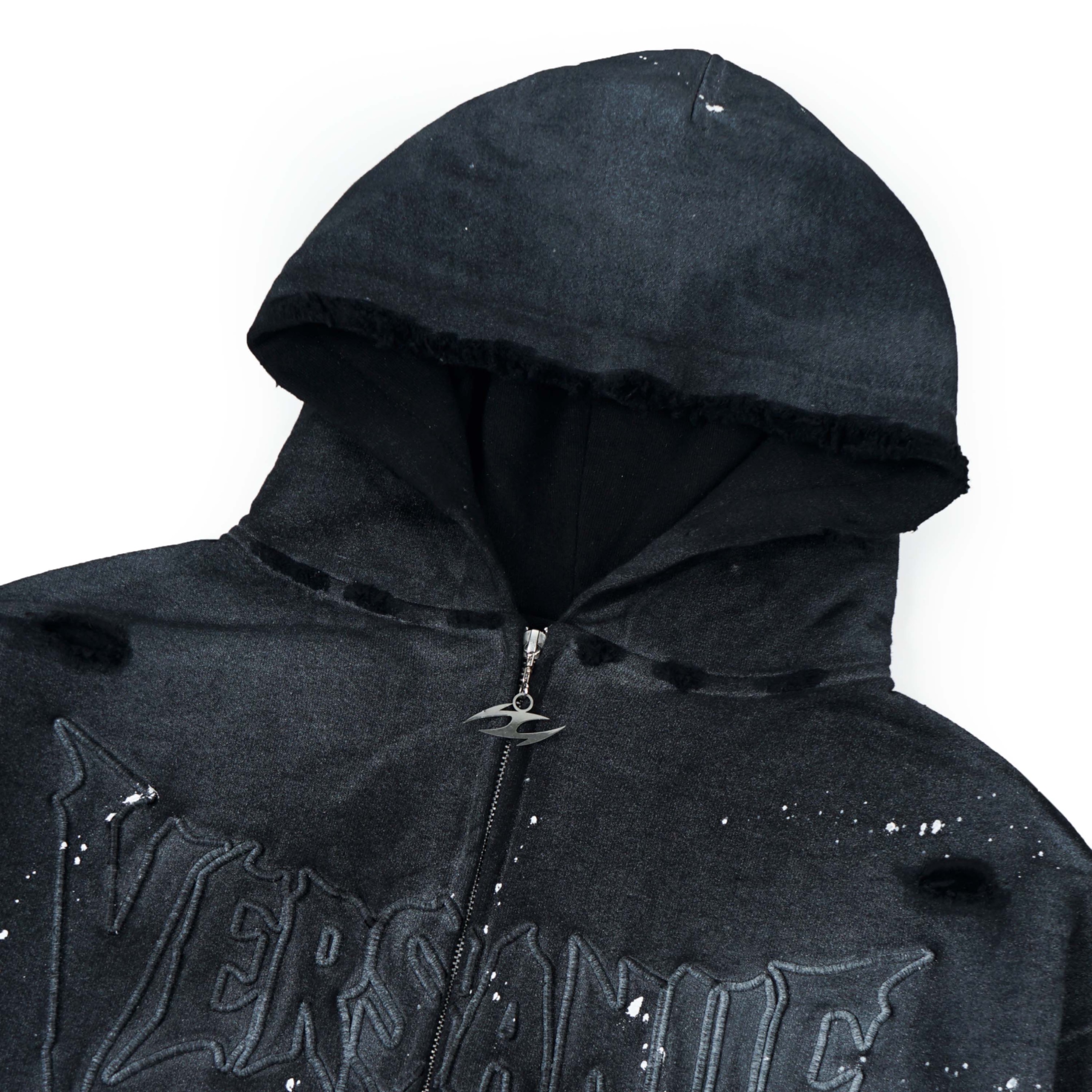  VERSANUE - INFERNO BLACK  WASHING ZIP HOODIE 