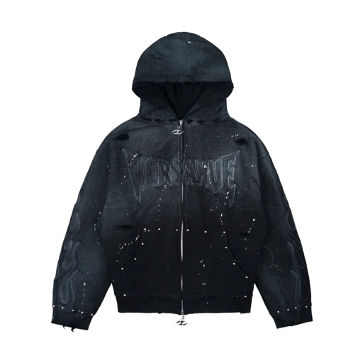 VERSANUE - INFERNO BLACK WASHING ZIP HOODIE