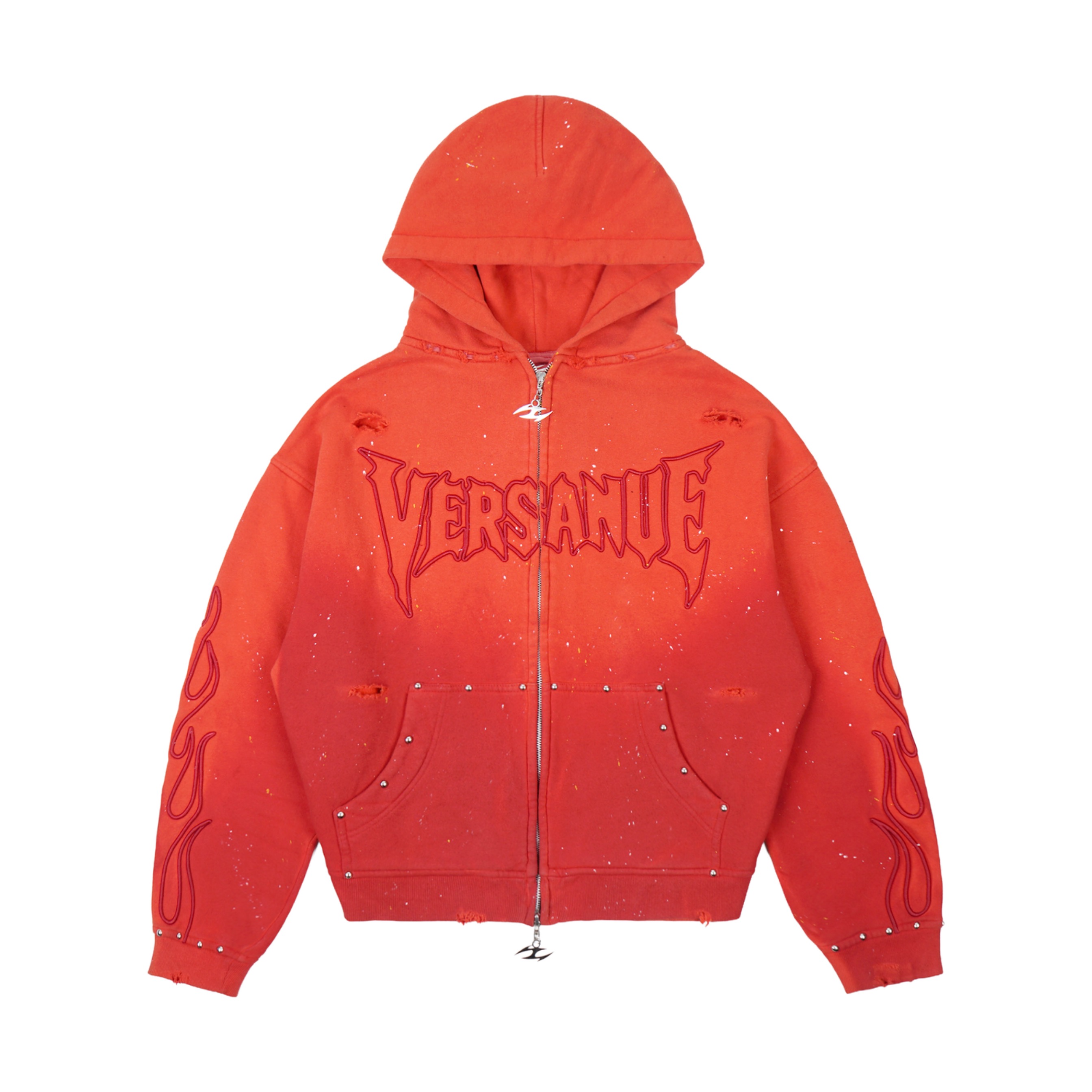 VERSANUE - INFERNO RED WASHING ZIP HOODIE 