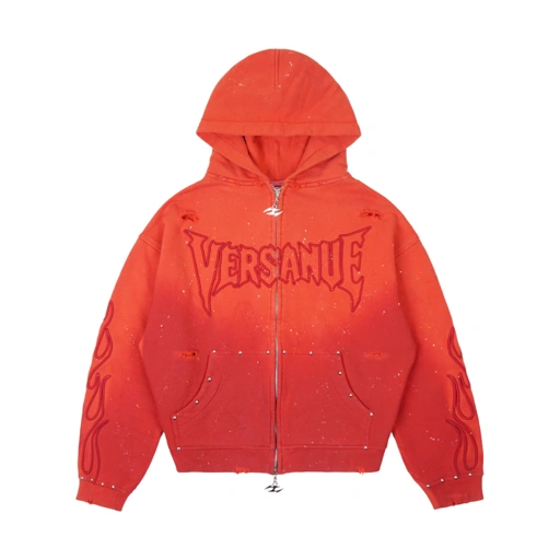 VERSANUE - INFERNO RED WASHING ZIP HOODIE
