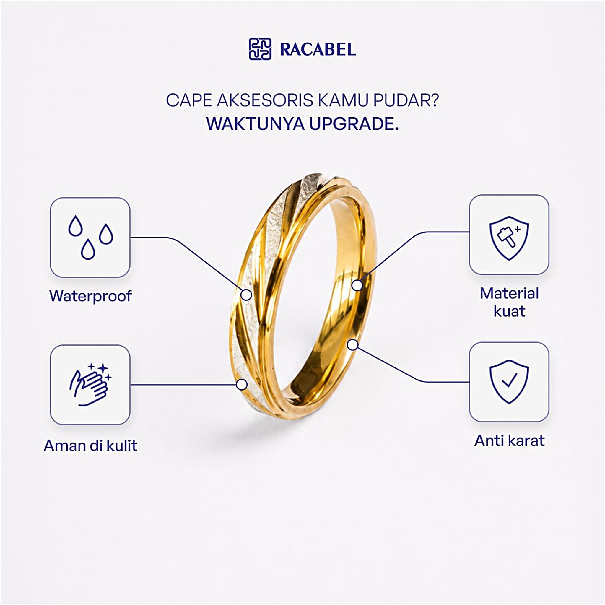 Racabel Azumak Ring - Cincin Pria Wanita Titanium Anti Karat