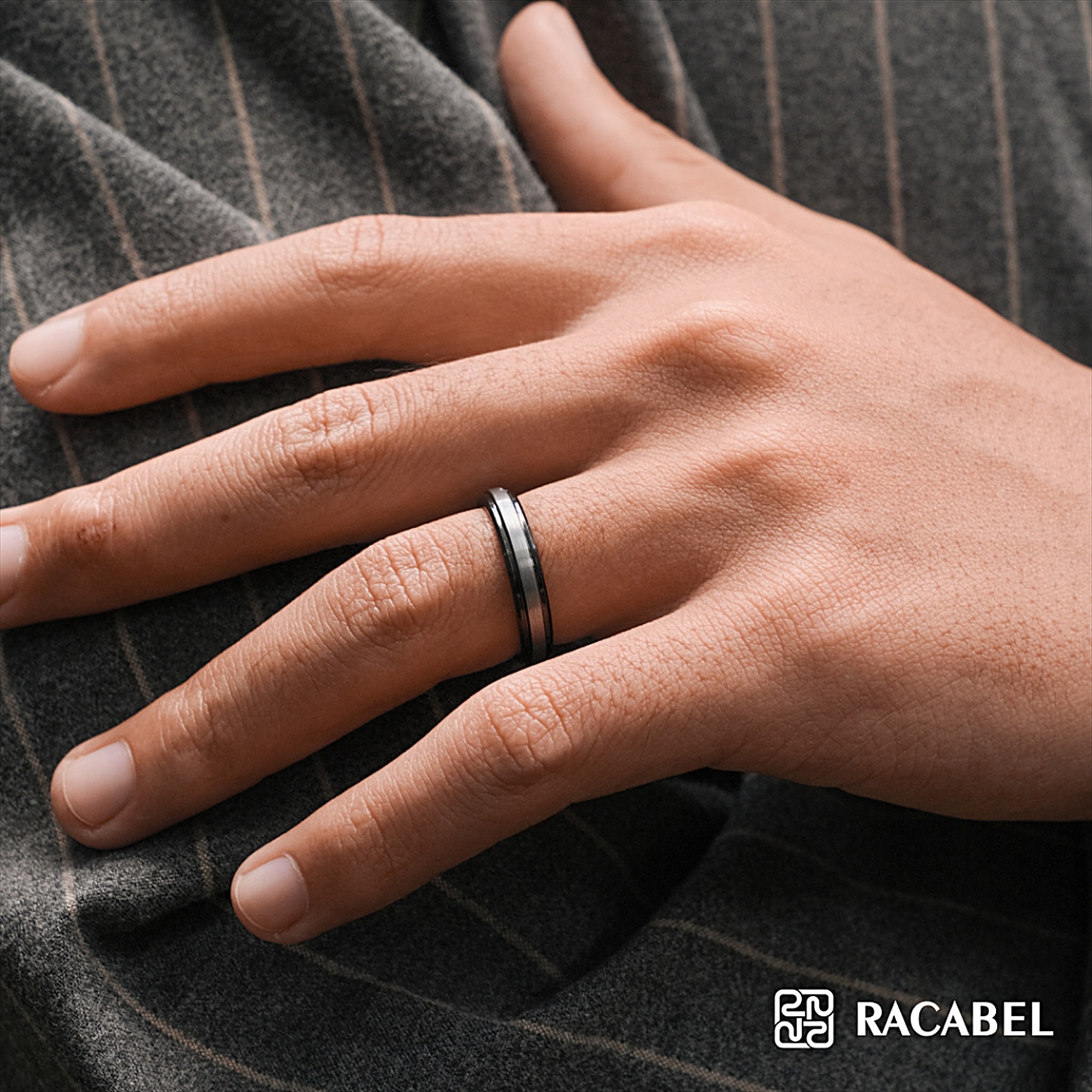 Racabel Breeze Black Ring - Cincin Tungsten Pria Hitam Anti Karat - 4mm