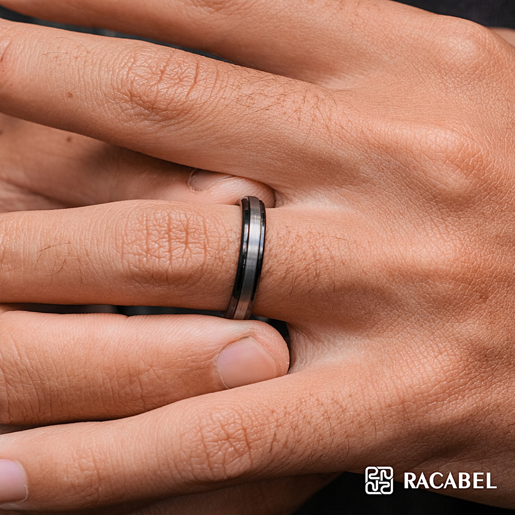 Racabel Breeze Black Ring - Cincin Tungsten Pria Hitam Anti Karat - 4mm