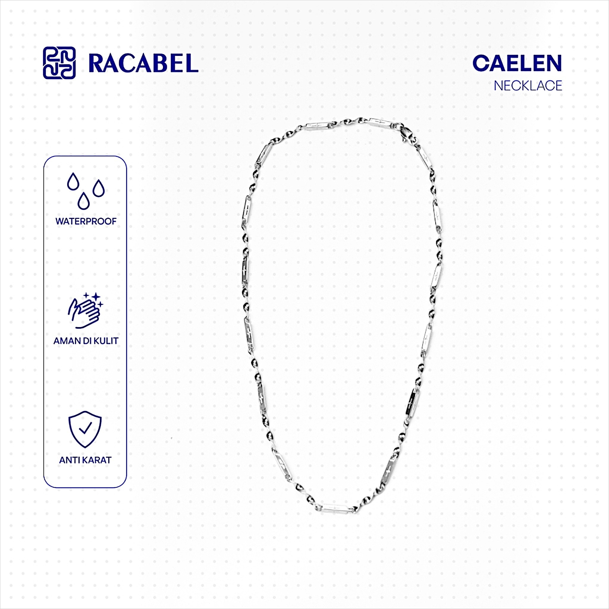 Racabel Caelen Necklace Unisex - Kalung Silver Titanium Steel Anti Karat Pria - Wanita