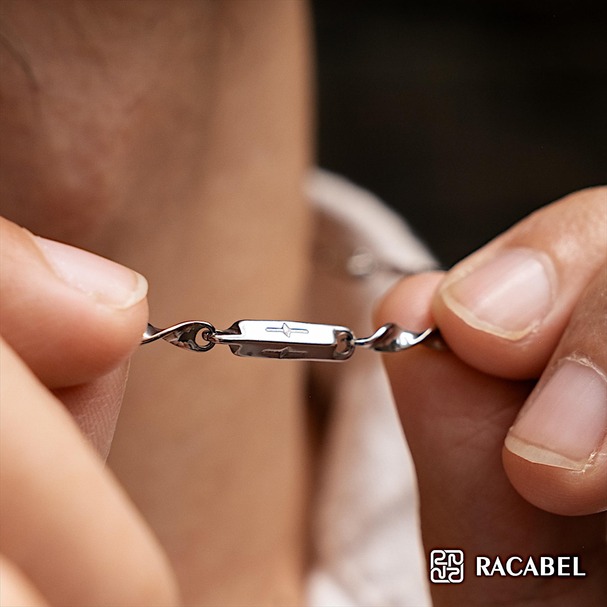 Racabel Caelen Necklace Unisex - Kalung Silver Titanium Steel Anti Karat Pria - Wanita