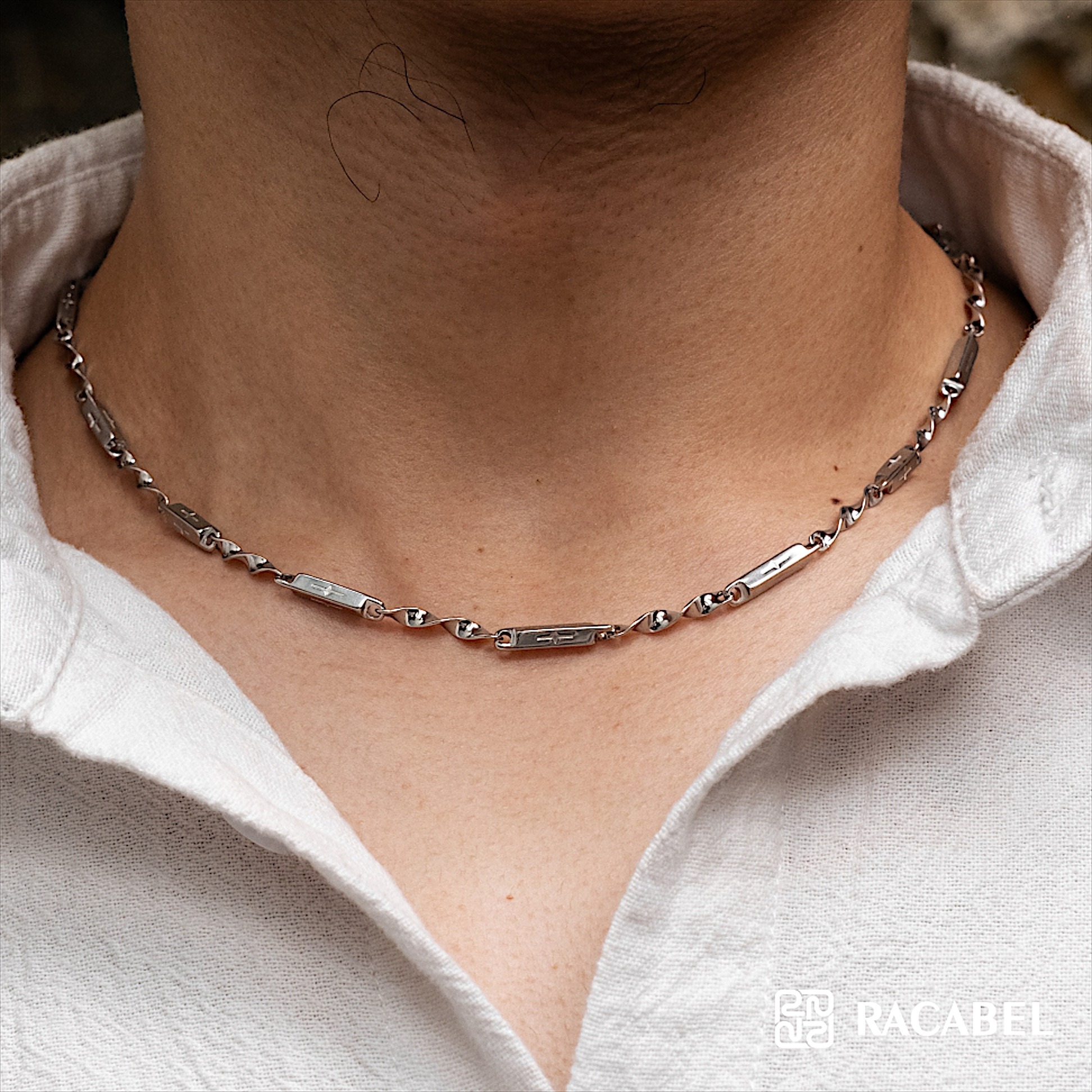 Racabel Caelen Necklace Unisex - Kalung Silver Titanium Steel Anti Karat Pria - Wanita