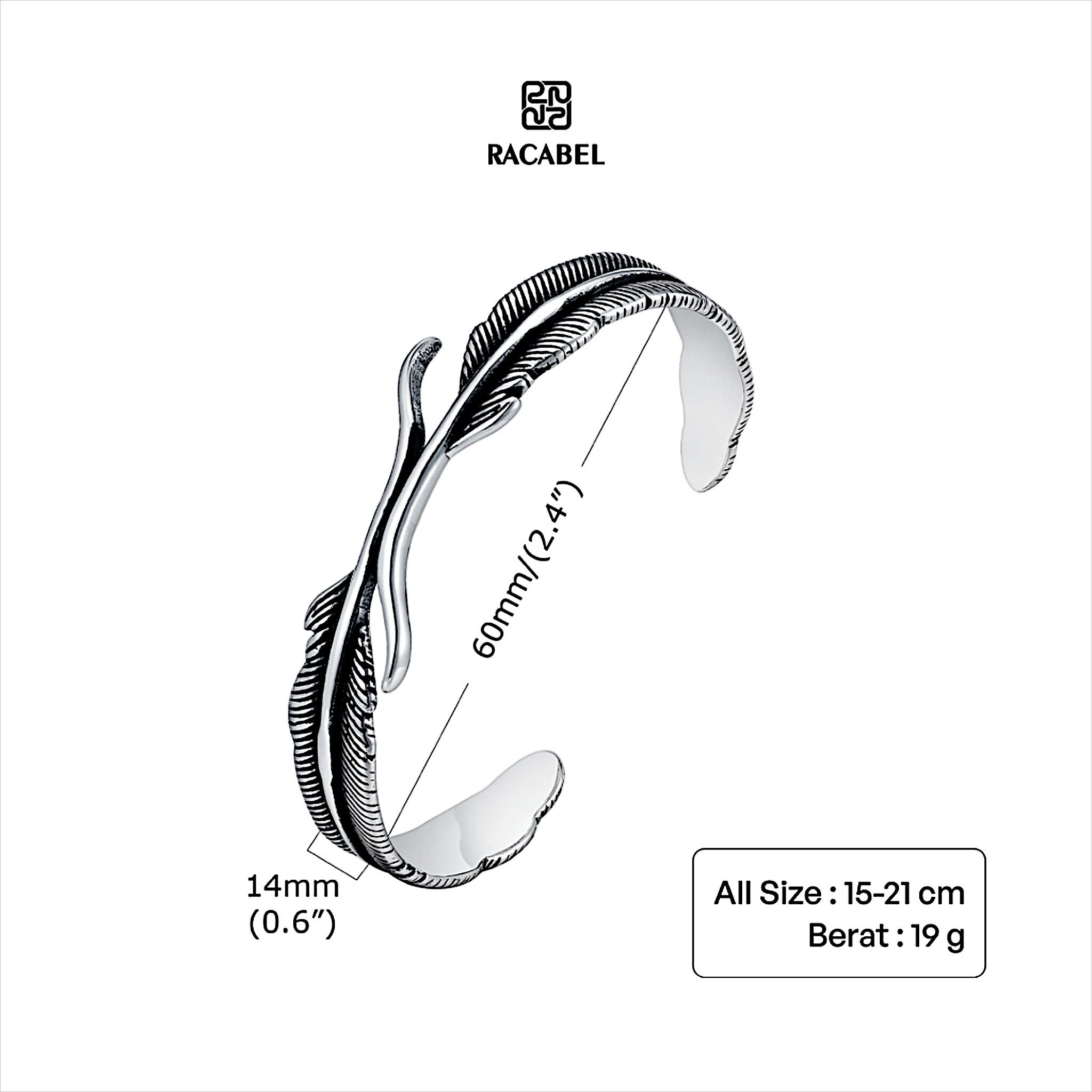 Racabel Caelum Bangle - Gelang Pria Wanita Stainless Steel Anti Karat