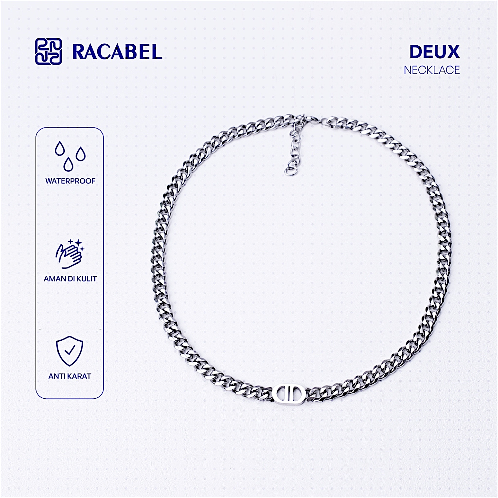 Racabel Deux Necklace - Kalung Rantai Silver Titanium Anti Karat Pria