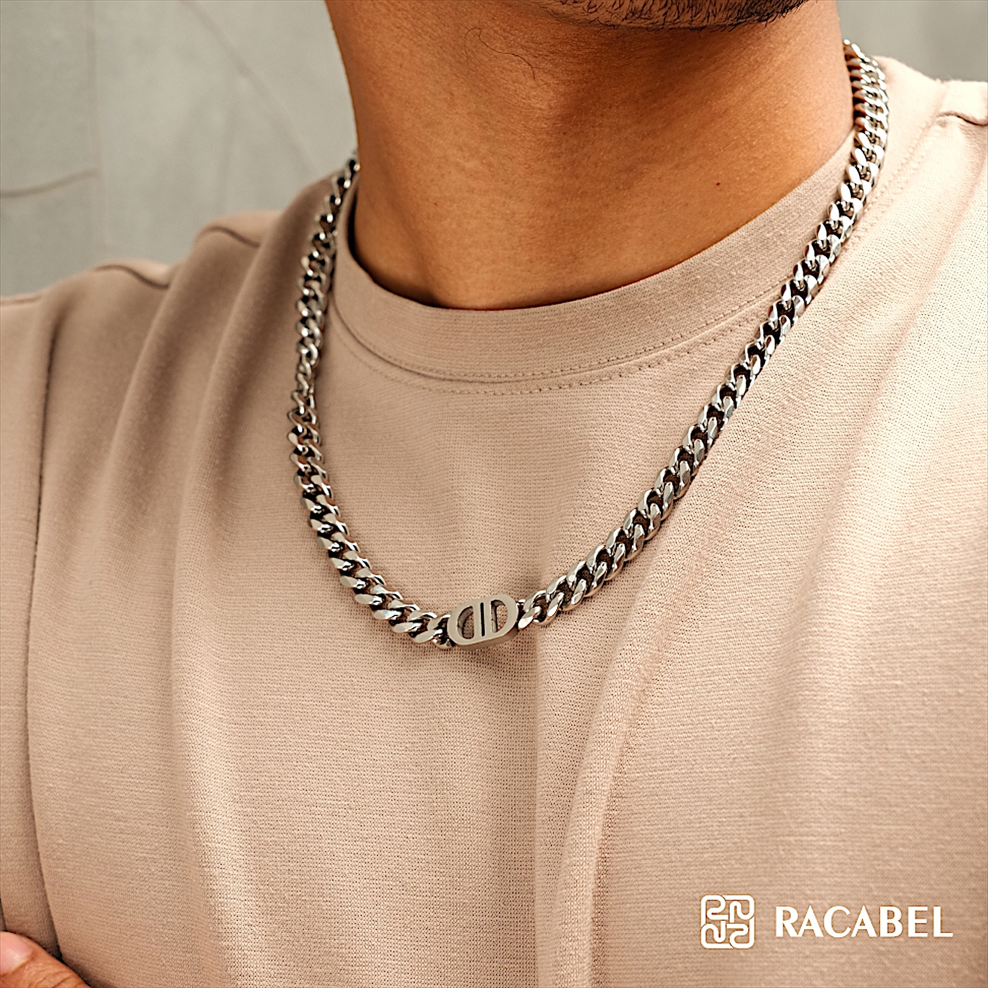 Racabel Deux Necklace - Kalung Rantai Silver Titanium Anti Karat Pria