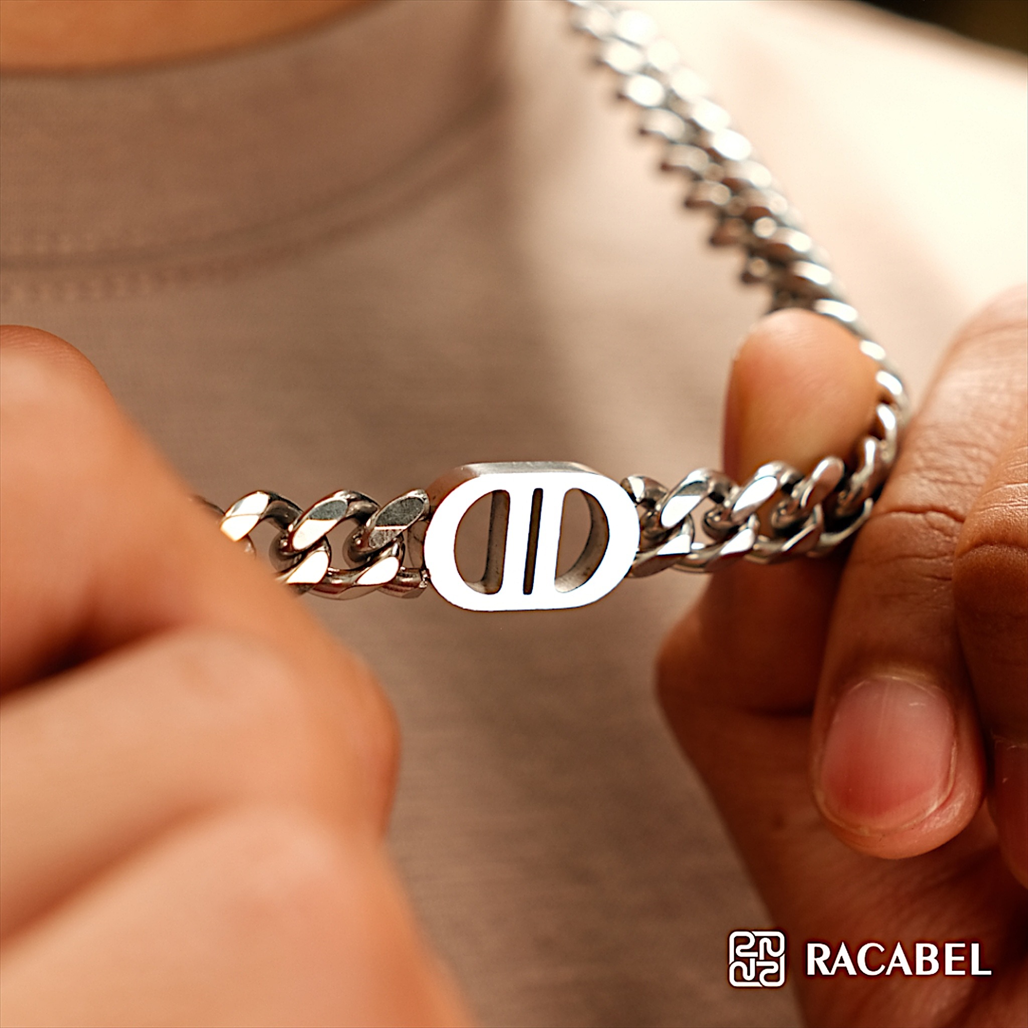 Racabel Deux Necklace - Kalung Rantai Silver Titanium Anti Karat Pria