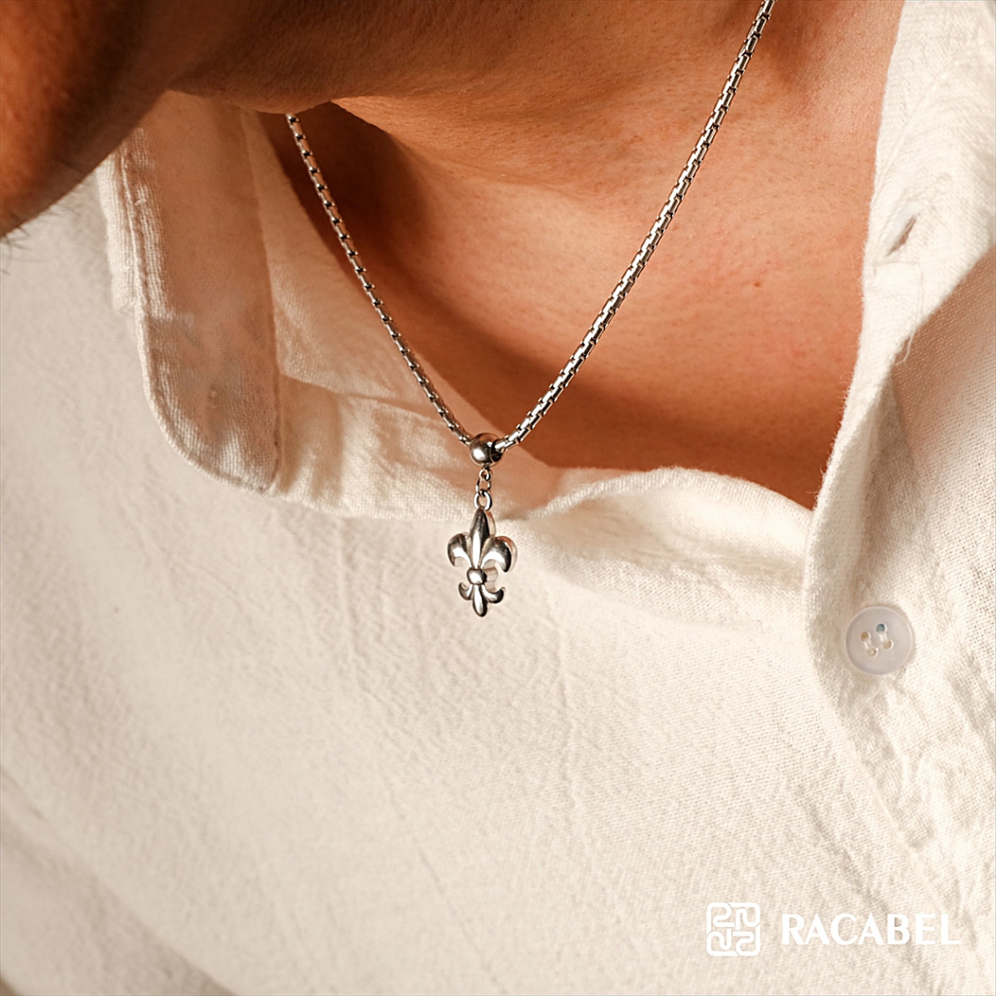 Racabel Fleuralys Necklace - Kalung Rantai Silver Titanium Anti Karat Pria