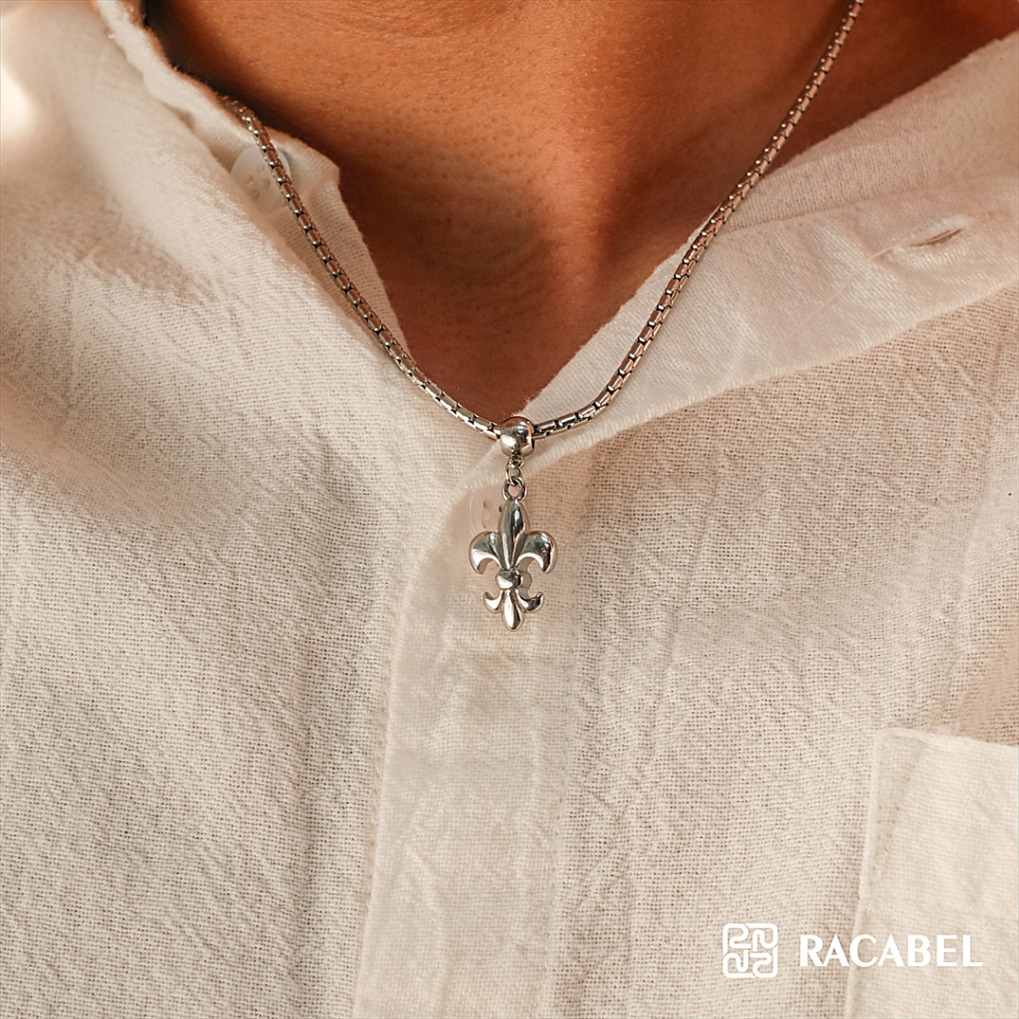 Racabel Fleuralys Necklace - Kalung Rantai Silver Titanium Anti Karat Pria