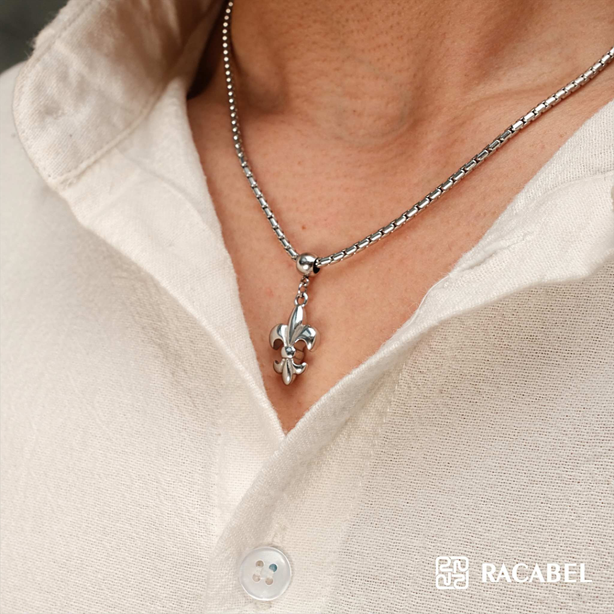 Racabel Fleuralys Necklace - Kalung Rantai Silver Titanium Anti Karat Pria