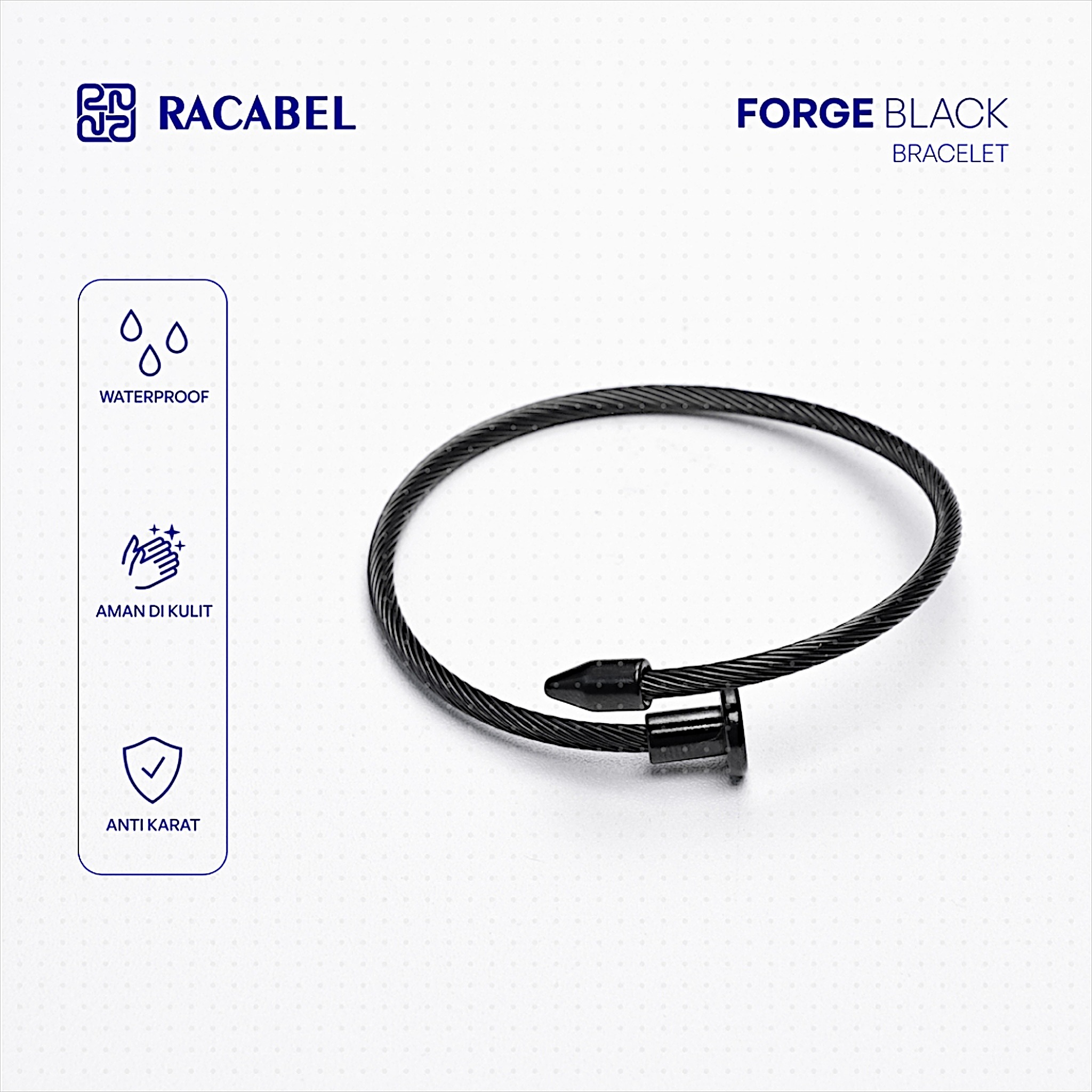 Racabel Forge Bracelet - Gelang Hitam Pria Stainless Steel Anti Karat