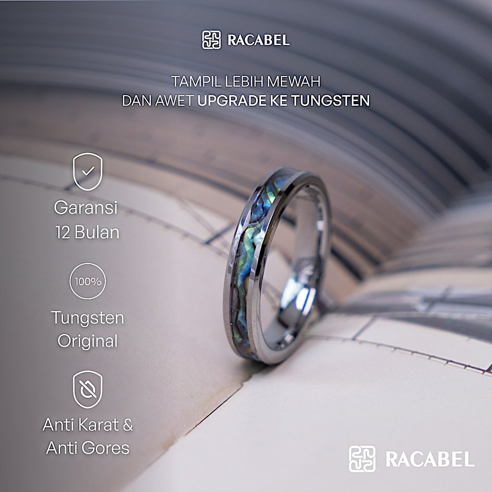 Racabel Fracture Ring - Cincin Tungsten Pria Wanita Silver Anti Karat