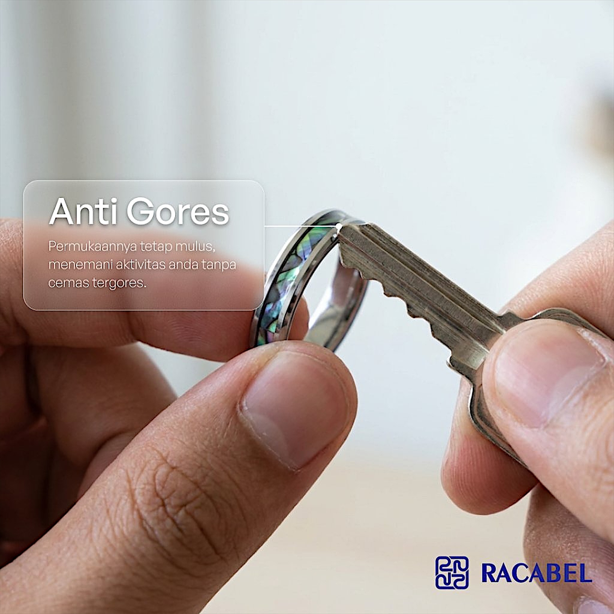 Racabel Fracture Ring - Cincin Tungsten Pria Wanita Silver Anti Karat