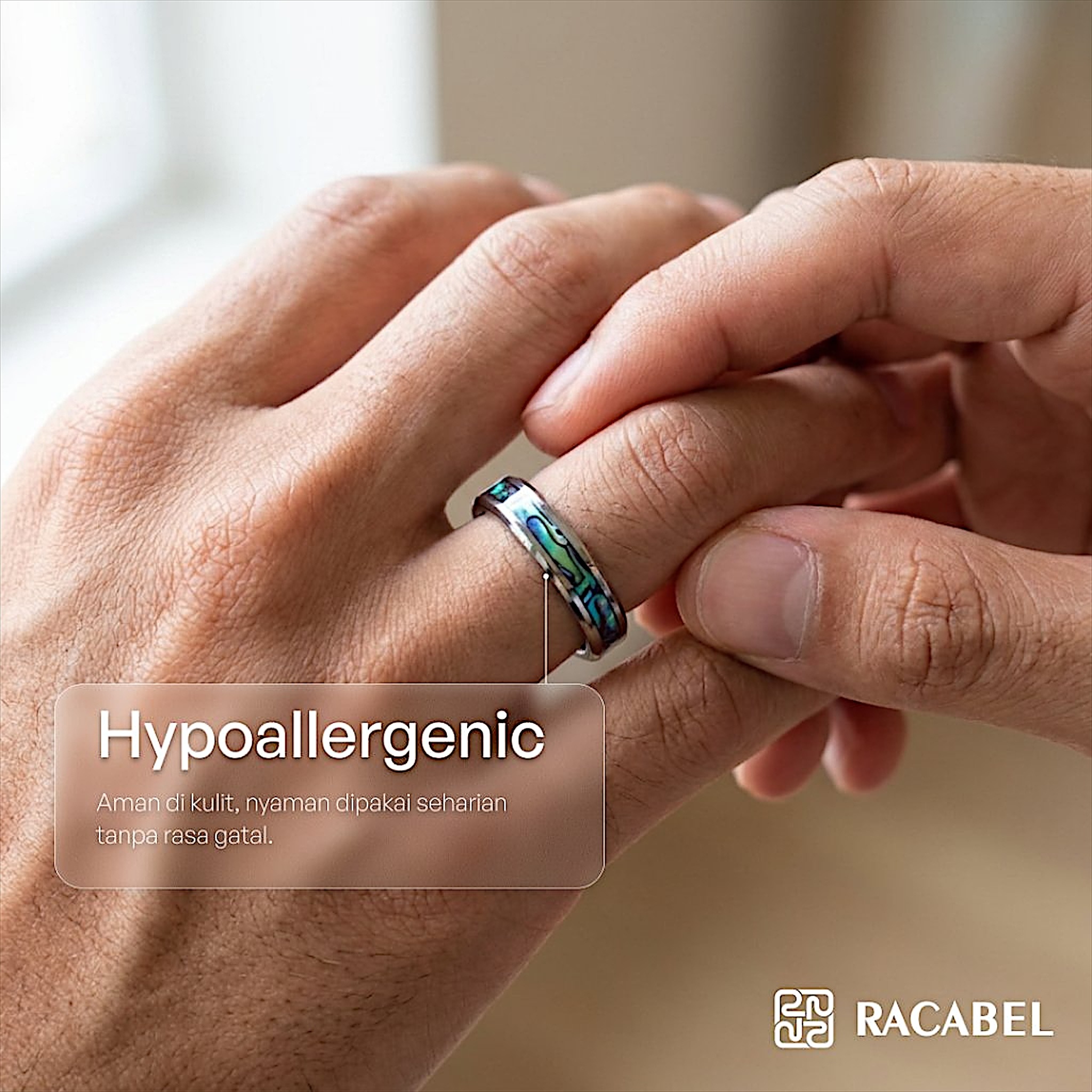 Racabel Fracture Ring - Cincin Tungsten Pria Wanita Silver Anti Karat