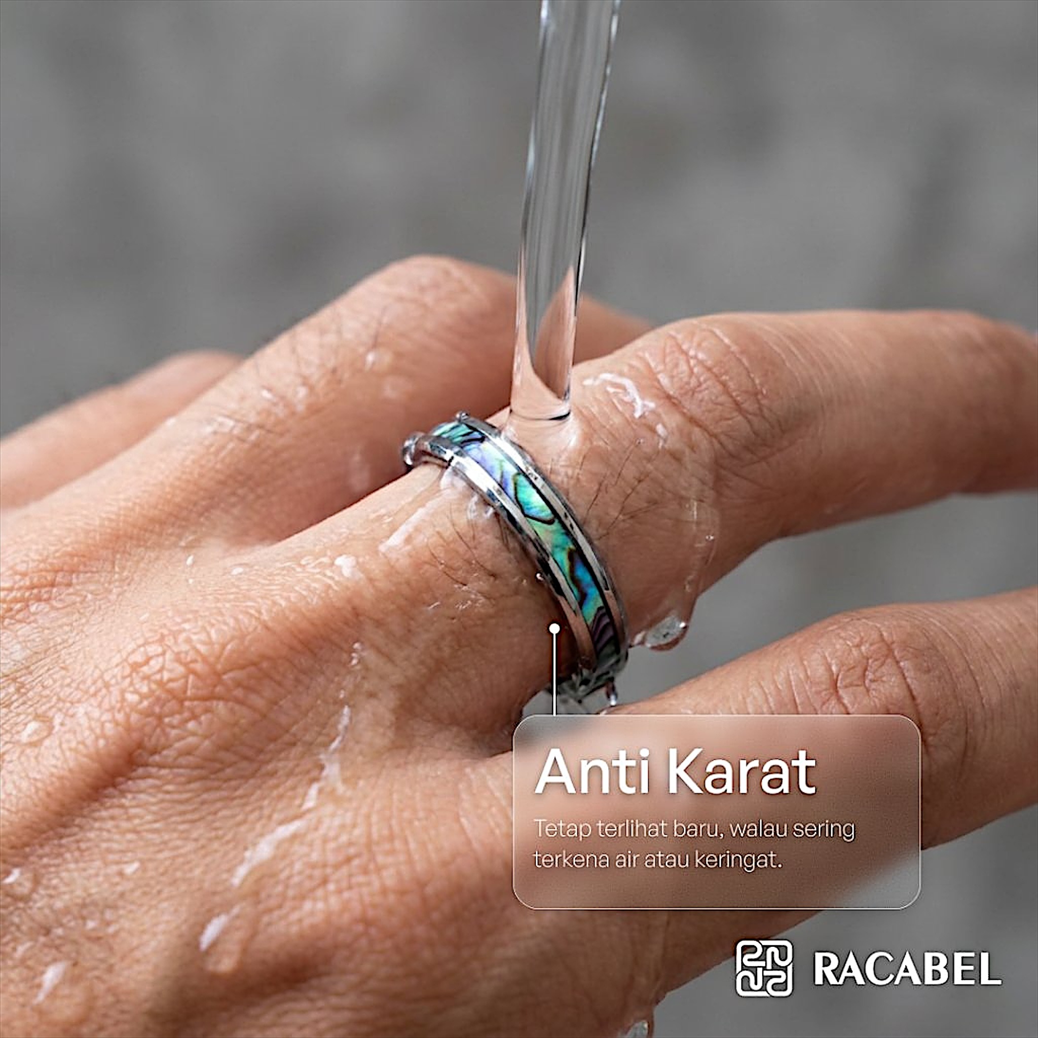 Racabel Fracture Ring - Cincin Tungsten Pria Wanita Silver Anti Karat