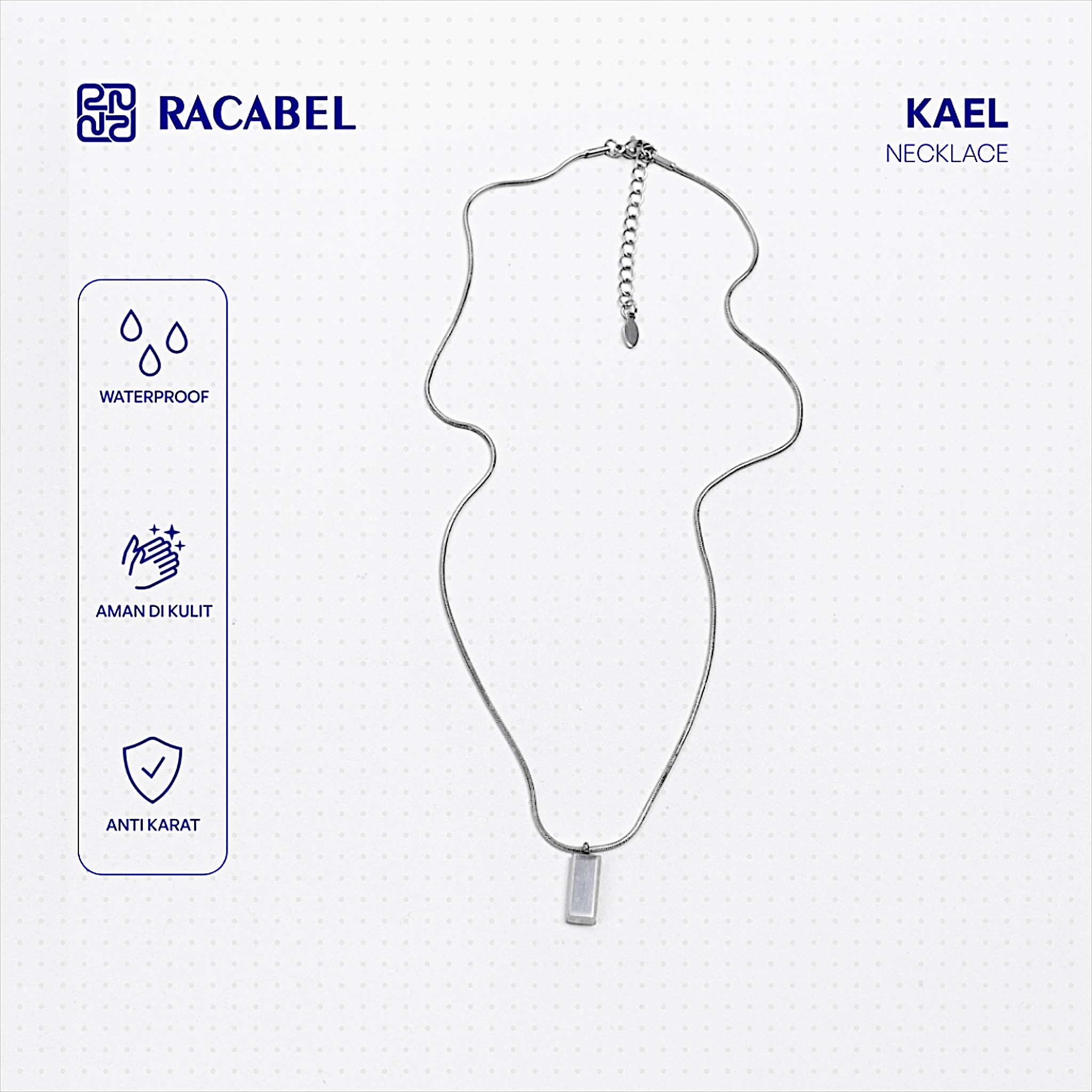 Racabel Kael Necklace - Kalung Silver Stainless steel Anti Karat Pria