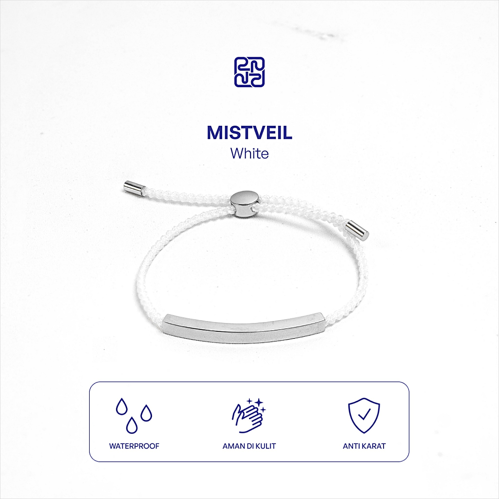Racabel Mistveil White Bracelet Unisex - Gelang Putih Pria - Wanita Nylon Anti Karat