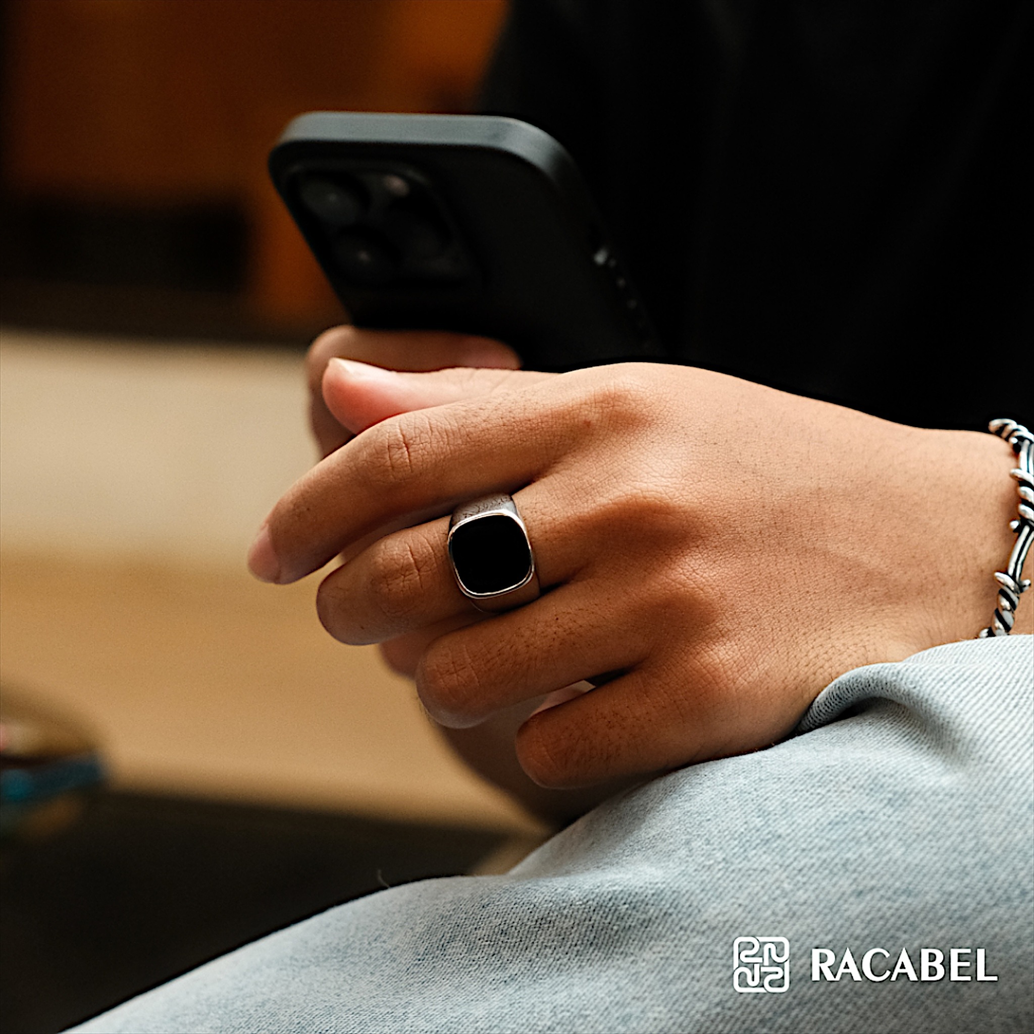 Racabel Noire Ring - Cincin Pria Wanita Titanium Anti Karat