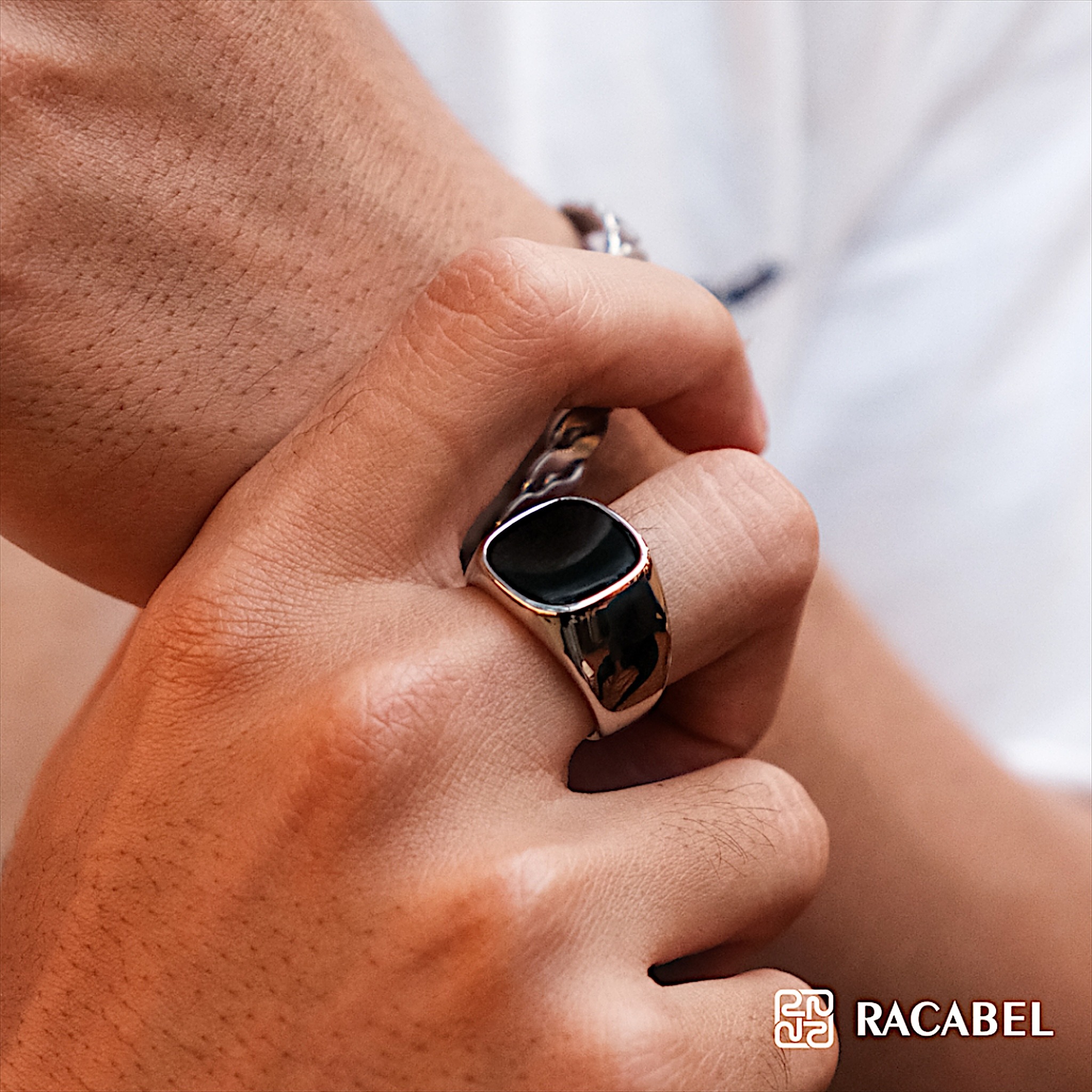Racabel Noire Ring - Cincin Pria Wanita Titanium Anti Karat