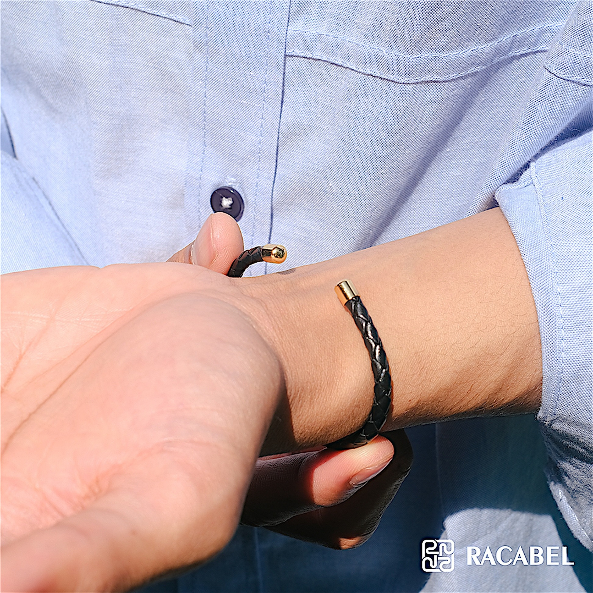 Racabel Spatium Bracelet - Gelang Kulit Unisex Stainless Steel Anti Karat
