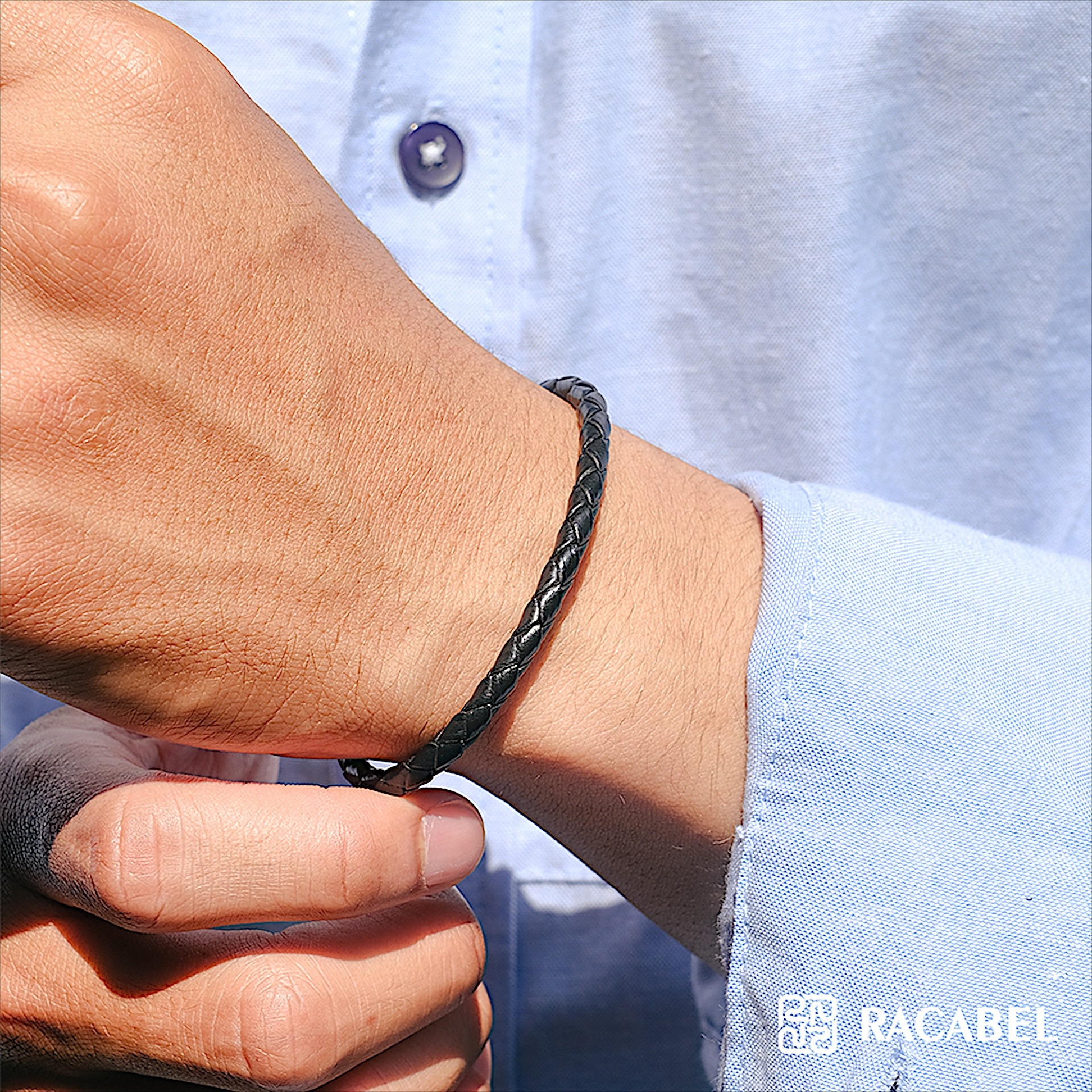 Racabel Spatium Bracelet - Gelang Kulit Unisex Stainless Steel Anti Karat