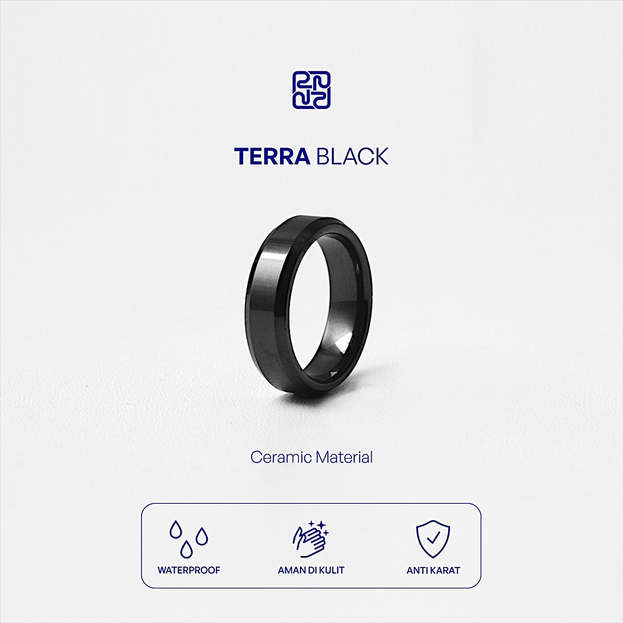 Racabel Terra Ceramic Ring Black - Cincin Pria Wanita Keramik Hitam Anti Karat