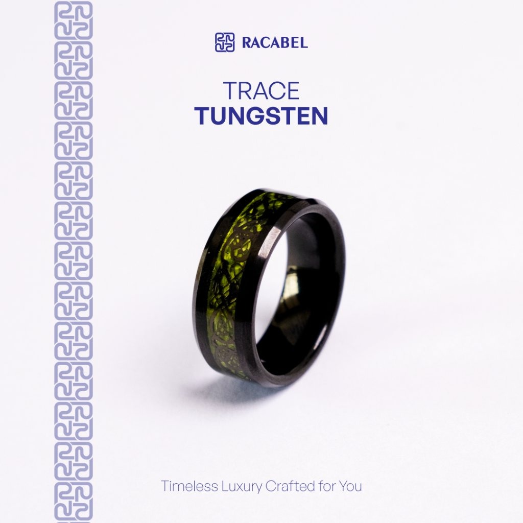Racabel Trace Ring - Cincin Tungsten Pria Hijau Anti Karat