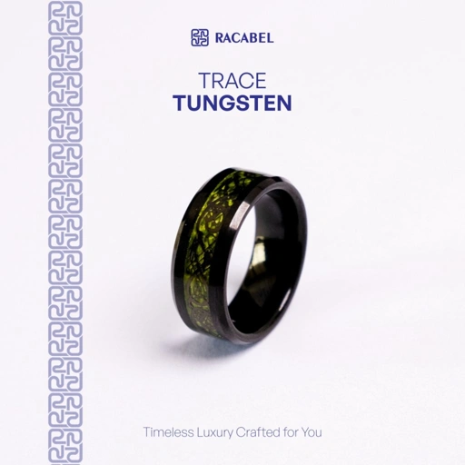 Racabel Trace Ring - Cincin Tungsten Pria Hijau Anti Karat
